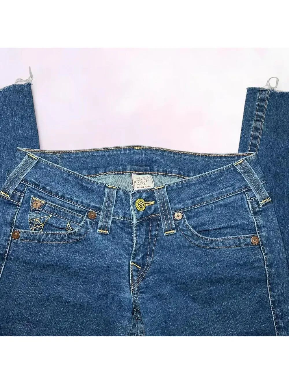 Y2K Grunge Low Rise Blue Jeans By True Religion Size 28 Inch Waist - Picture 3 of 4